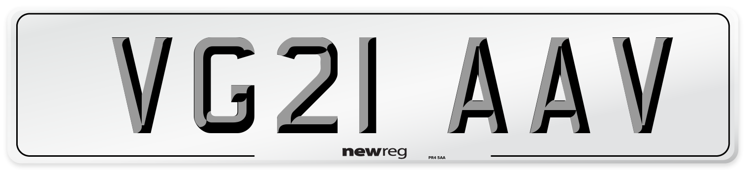 VG21 AAV Number Plate from New Reg